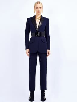 HIGH STREET Newest 2026 S/S Runway Designer Suit Set Women's Leather Collar Belted Blazer Pencil Pants Set 2pcs