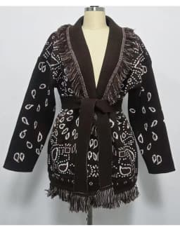 WQJGR High Quality Jacquard Cardigan Sweater Women Wool Cashmere Kniited Tassel Loose Full Sleeve Fashion Autumn Winter