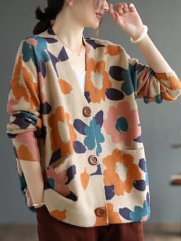 Amax luluE 2024 Autumn Luxury Knitted Cardigans Womens Loose Fashion Warm Floral Sweaters Ladies Printed Casual Elegant Clothing