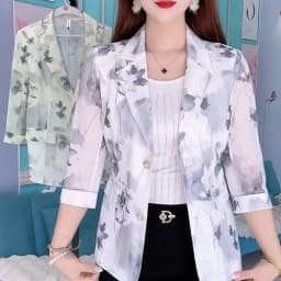 Spring Summer Thin Style Print Small Blazer acket Korean Slim Single Breasted Blazers Three-Quarter Sleeve Sunscreen Suit Coat