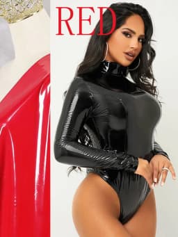 High Neck Faux Latex Bodysuit Long Sleeve Women Sexy Bodycon PVC Jumpsuits Ladies Stretchy PU Leather Rompers Clubwear Custom