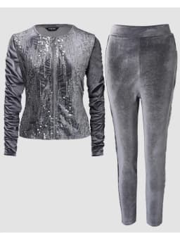 Autumn Winter Velvet Sets for Women 2 Pieces Suits Female Clothing Casual Contrast Sequin Zipper Design Coat & Pants Set Tracksu