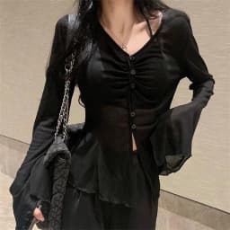 Summer New Thin Cardigan Women Sexy See Through Single-Breasted V-Neck Harajuku Korean Fashion Punk Vintage 2000s Bottoming Top