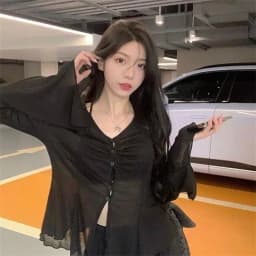 Summer New Thin Cardigan Women Sexy See Through Single-Breasted V-Neck Harajuku Korean Fashion Punk Vintage 2000s Bottoming Top
