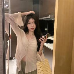 Summer New Thin Cardigan Women Sexy See Through Single-Breasted V-Neck Harajuku Korean Fashion Punk Vintage 2000s Bottoming Top