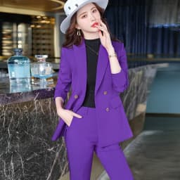 Purple Suit Coat Women's Two Piece Pants Set Suit Fashion Casual Pocket Office Women's Design Women's Jacket and Pants 2022 New