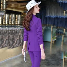 Purple Suit Coat Women's Two Piece Pants Set Suit Fashion Casual Pocket Office Women's Design Women's Jacket and Pants 2022 New