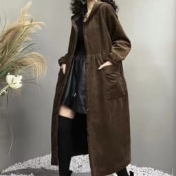 2026 Autumn and Winter Thick Coat Fashion Large Brown Windbreaker Big Pocket Women's Loose Versatile Corduroy Hooded Coat 6XL