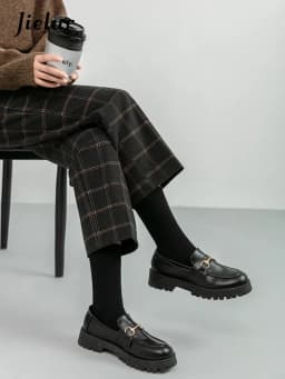 Jielur Winter Vintage Plaid Slim Fashion Female Pants Loose Spell Color Chic Zipper Pockets Simple Women's Pants Office Ladies