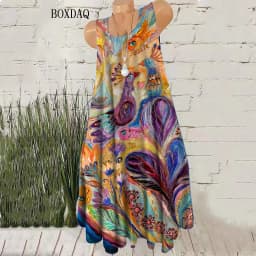 Gradient Women Vintage Short Dresses Sleeveless Summer 3D Tie-dye Street Style Female Dress Loose Casual O-Neck Mini Dress