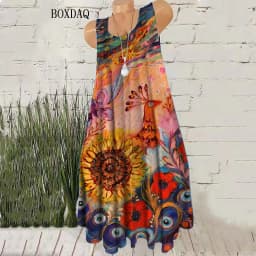 Gradient Women Vintage Short Dresses Sleeveless Summer 3D Tie-dye Street Style Female Dress Loose Casual O-Neck Mini Dress