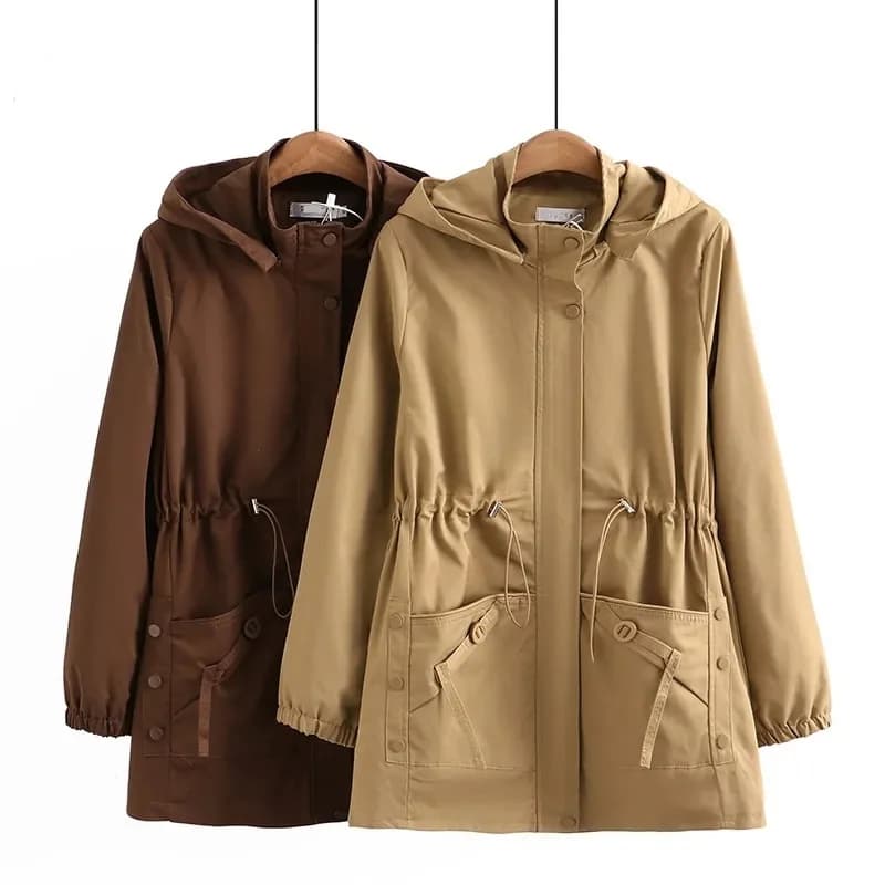 Women Trench Coat 2026 New Solid Mid Long Hooded Windbreaker Middle Aged Mothers Clothes Large Size 5XL 6XL 7XL Female Outerwear