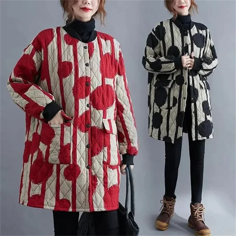Ethnic Style Cotton Coat for Women in 2023 Winter New Loose Westernized Light Thin Cotton Jacket Artistic Retro Mid Length Coat