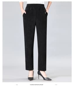 Oversize XL-8XL Corduroy Pants Middle-age Women Fleece Thicken Straight Pants Loose Warm Casual Trousers Mother Autumn Winter
