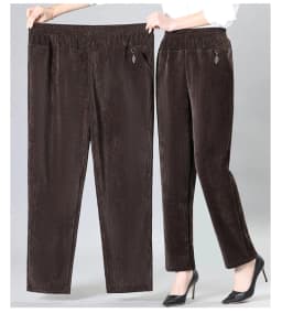 Oversize XL-8XL Corduroy Pants Middle-age Women Fleece Thicken Straight Pants Loose Warm Casual Trousers Mother Autumn Winter
