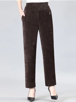 Oversize XL-8XL Corduroy Pants Middle-age Women Fleece Thicken Straight Pants Loose Warm Casual Trousers Mother Autumn Winter