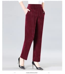 Oversize XL-8XL Corduroy Pants Middle-age Women Fleece Thicken Straight Pants Loose Warm Casual Trousers Mother Autumn Winter