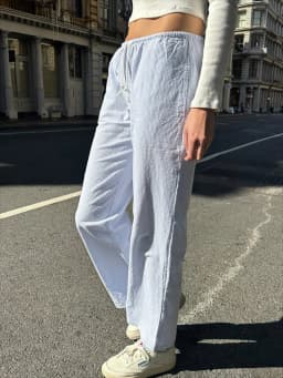 Blue Stripes Drawstring Long Pant Autumn High Waist Casual Loose Trouser Woman Streetwear Preppy Style Sweet Cute Straight Pants