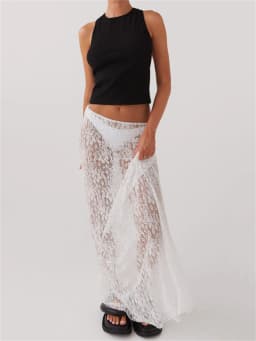 Y2K White Fairycore Boho Floral Lace Maxi Skirts Womens Sheer Low Waist Vintage Long Skirts 2024 Summer Harajuku Holiday Outfits