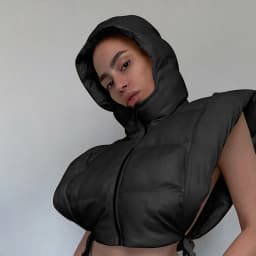 Women tie up hollow out side sexy hooded vest parkas for winter spring sleeveless jacket out coats