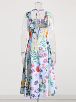 TWOTWINSTYLE Summer Loose Dress For Women Square Collar Sleeveless High Waist Print Colorblock Midi Dresses Female Clothing 2022