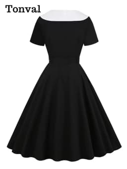 Tonval 1950s Women Vintage Summer Shawl Collar Double-Breasted Belted Elegant Dress Short Sleeve Cotton Midi Dresses 2026