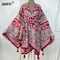 WINYI 2021 America Summer Women Cardigan stitch robe Cocktail sexcy Boho Maxi African Holiday Batwing Sleeve cotton feeling Robe
