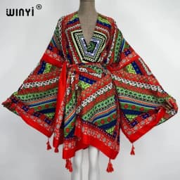 WINYI 2021 America Summer Women Cardigan stitch robe Cocktail sexcy Boho Maxi African Holiday Batwing Sleeve cotton feeling Robe