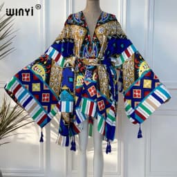 WINYI 2021 America Summer Women Cardigan stitch robe Cocktail sexcy Boho Maxi African Holiday Batwing Sleeve cotton feeling Robe