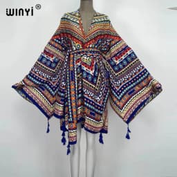 WINYI 2021 America Summer Women Cardigan stitch robe Cocktail sexcy Boho Maxi African Holiday Batwing Sleeve cotton feeling Robe