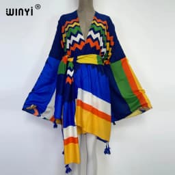 WINYI 2021 America Summer Women Cardigan stitch robe Cocktail sexcy Boho Maxi African Holiday Batwing Sleeve cotton feeling Robe