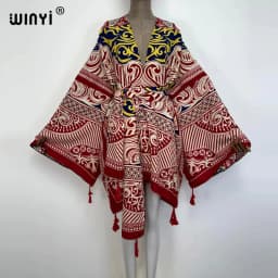 WINYI 2021 America Summer Women Cardigan stitch robe Cocktail sexcy Boho Maxi African Holiday Batwing Sleeve cotton feeling Robe