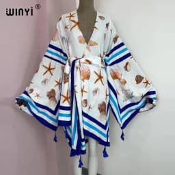 WINYI 2021 America Summer Women Cardigan stitch robe Cocktail sexcy Boho Maxi African Holiday Batwing Sleeve cotton feeling Robe