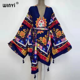 WINYI 2021 America Summer Women Cardigan stitch robe Cocktail sexcy Boho Maxi African Holiday Batwing Sleeve cotton feeling Robe