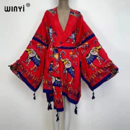 WINYI 2021 America Summer Women Cardigan stitch robe Cocktail sexcy Boho Maxi African Holiday Batwing Sleeve cotton feeling Robe