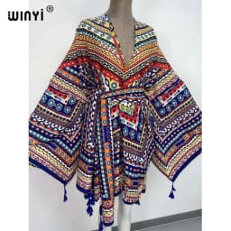 WINYI 2021 America Summer Women Cardigan stitch robe Cocktail sexcy Boho Maxi African Holiday Batwing Sleeve cotton feeling Robe