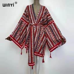 WINYI 2021 America Summer Women Cardigan stitch robe Cocktail sexcy Boho Maxi African Holiday Batwing Sleeve cotton feeling Robe