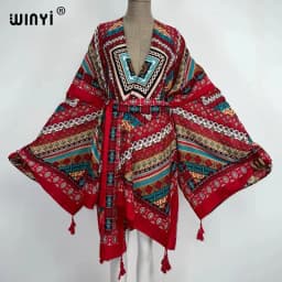 WINYI 2021 America Summer Women Cardigan stitch robe Cocktail sexcy Boho Maxi African Holiday Batwing Sleeve cotton feeling Robe