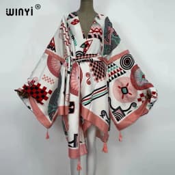WINYI 2021 America Summer Women Cardigan stitch robe Cocktail sexcy Boho Maxi African Holiday Batwing Sleeve cotton feeling Robe