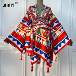 WINYI 2021 America Summer Women Cardigan stitch robe Cocktail sexcy Boho Maxi African Holiday Batwing Sleeve cotton feeling Robe