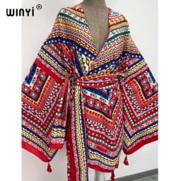 WINYI 2021 America Summer Women Cardigan stitch robe Cocktail sexcy Boho Maxi African Holiday Batwing Sleeve cotton feeling Robe