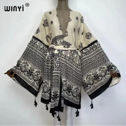 WINYI 2021 America Summer Women Cardigan stitch robe Cocktail sexcy Boho Maxi African Holiday Batwing Sleeve cotton feeling Robe