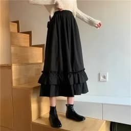 2026 Spring/Autumn Women Skirts High Waist Student Korean Style Dark Vintage Ruffle Long A-line Skirts Woman Fashion