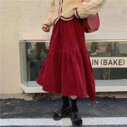 2026 Spring/Autumn Women Skirts High Waist Student Korean Style Dark Vintage Ruffle Long A-line Skirts Woman Fashion