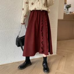 2026 Spring/Autumn Women Skirts High Waist Student Korean Style Dark Vintage Ruffle Long A-line Skirts Woman Fashion