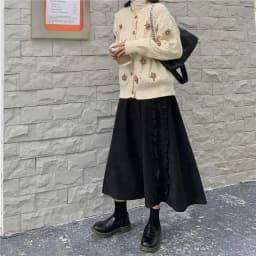 2026 Spring/Autumn Women Skirts High Waist Student Korean Style Dark Vintage Ruffle Long A-line Skirts Woman Fashion