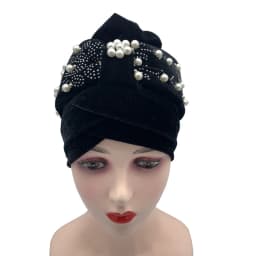 2022 Lastest Beading Turban Bonnet for Women Soft Velvet Hijab Turbans Muslim Head Wraps Islamic Headwear Turbante Mujer
