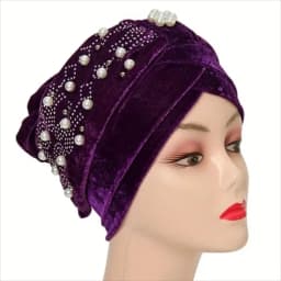 2022 Lastest Beading Turban Bonnet for Women Soft Velvet Hijab Turbans Muslim Head Wraps Islamic Headwear Turbante Mujer