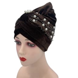 2022 Lastest Beading Turban Bonnet for Women Soft Velvet Hijab Turbans Muslim Head Wraps Islamic Headwear Turbante Mujer