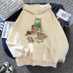 2020 Funny The Cat Hoodie Women Fashion Kawaii Korean Harajuku Sweatshirt Female 90s Cartoon Clothes Female Hood Oversized Girls